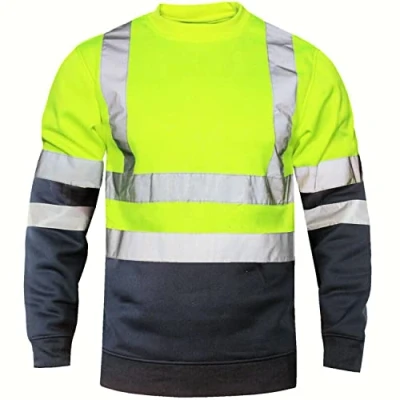 Image of Aztec Mens Hi Viz Vis High Visibility Shirts Round Neck Long Sleeves Top Reflective Tape Safety Uniform Winter Wear Sweatshirt Breathable Work (Yellow/Navy 3X Large)