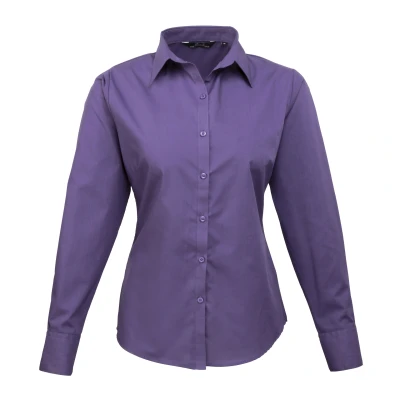 Image of Premier Womens/Ladies Poplin Long Sleeved Blouse (Purple) Size 18 UK