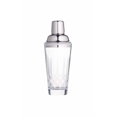 Image of BarCraft BCSHAKGLS Cut Cocktail Shaker with Stainless Steel Strainer, Etched Glass, 8 x 8.5 18 cm
