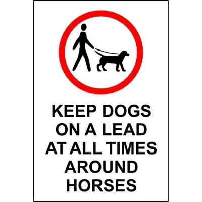 Image of Keep dogs on leads at all times around horses Safety sign 3mm Aluminium 300mm x 200mm