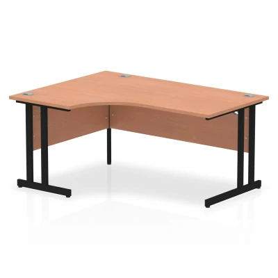 Image of Impulse 1600mm Left Crescent Desk Beech Top Black Cantilever Leg