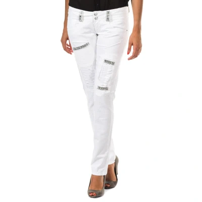 Image of Met Womens Long trousers with skinny cut hems 10DBF0125 woman White Cotton Size 28 (Waist)