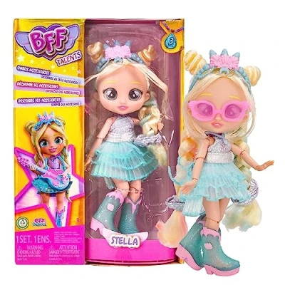 Image of BFF by Cry Babies Stella Collectible Fashion Doll with Long Hair, Fabric Clothes and 9 Accessories Gift Toy for Girls Boys +3 Years