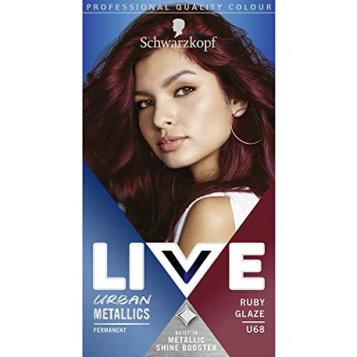 Image of Schwarzkopf LIVE Urban Metallics, Ruby Glaze Permanent Hair Dye U68, Long Lasting Red Dye, Colour Infused with Coconut Oil for Shiny