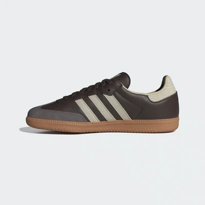 Image of adidas Originals Samba OG Unisex Trainers, Size: 3, Brown/putty grey/gold metallic Leather