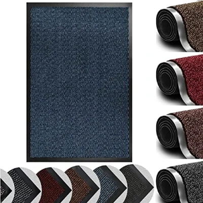 Image of Dirt Trapper Door Mat for Indoor&amp;outdoor, 50x80 Cm, Blue, Washable Barrier Mat, Heavy Duty Non Slip Entrance Rug Shoes Scraper, Super Absorbent Front Carpet
