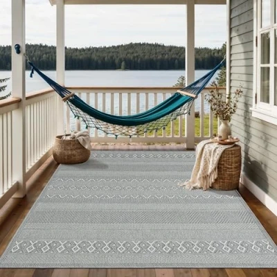 Image of the carpet Calgary Robust Outdoor Rug, Modern Design, Weatherproof and UV Resistant, for Balcony, Patio Conservatory, Also Suitable Kitchen or Dining Room, Grey/Beige, 120 x 160 cm