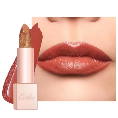 Image of Oulac Pink Shimmer Lipstick for Women Moisture Tinted Lip Balm Dry Lips, Glitter Surface, Creamy Formula, Hydrating &amp; Smooth, Infused with Shea Butter, Vegan, Clean Beauty PG09