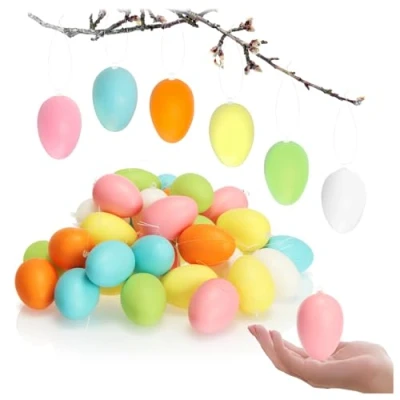 Image of com four® 36x Easter eggs to hang up decorations in beautiful pastel colors Size: 6 cm