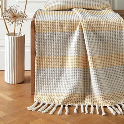 Image of Appletree Loft Reva 100% Recycled cotton Bedspread 130cm x 180cm in Ochre