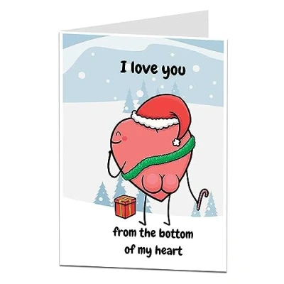Image of Funny Christmas Card For Him &amp; Her I Love You From The Bottom Of My Heart Perfect Mum Wife Husband Girlfriend Best Friend