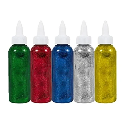 Image of Washable Glitter Glue 5PC Arts &amp; Crafts Set: Green, Silver, Red, Blue Gold Colours 5 x 118ml Bottles