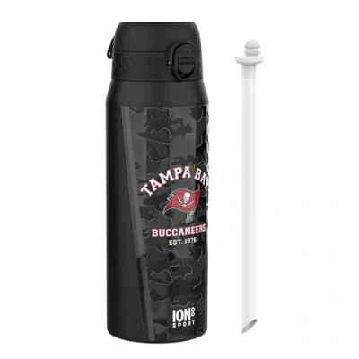 Image of Ion8 NFL x Sports Thermal Water Bottle with Removable Straw, 750ml/24oz, Leak proof Vacuum Insulated Drinking Bottle, Buccanneers