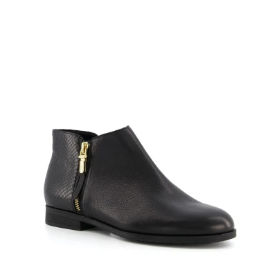 Image of Dune London Womens Ladies Pandie Zip Detail Ankle Boots Black Leather (archived) Size UK 6