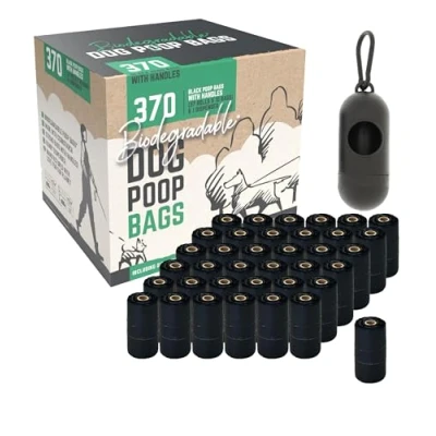 Image of 370 Biodegradable Dog Poop Bags with Dispenser, Strong Cornstarch Bags, Tie Handles, 37 Rolls (10 Each), Eco Friendly &amp; Leakproof for Easy Waste Disposal