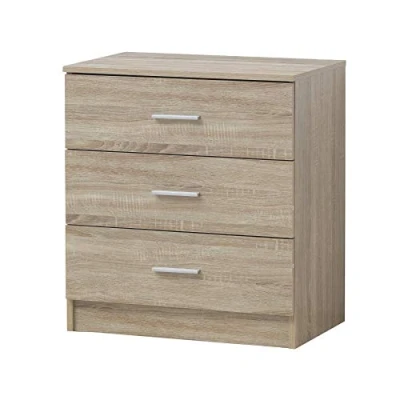 Image of Timber Art Design 3 Drawer Bedroom Chest of Drawers with Metal Handles &amp; Runners Matte Finish Storage Organiser Unit for Hallway Living Room Bedside Cabinet Sonoma Oak Finish, 69 x 60 40 cm