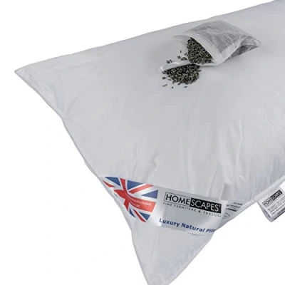 Image of HOMESCAPES Super Microfibre Lavender Pillow Infused with Dried Calming &amp; Relaxing Natural Aromatherapy Scented to Ease Insomnia Single Bounce Back Filling, Extra Fill