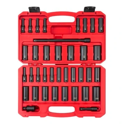 Image of TEKTON 3/8 Inch Drive Deep 6 Point Impact Socket Set, 37 Piece (1/4 1 in., 24 mm) SID91403