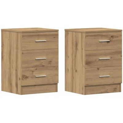 Image of vidaXL bedside cabinets 2 pcs artisan oak 38x35x55 cm engineered wood nightstands with 3 drawers