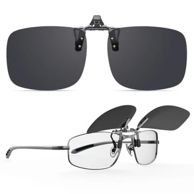 Image of Goiteia Polarized Flip up Clip on Sunglasses over Prescription Glasses for Men WomenEasy to Put and Take off One handed（Grey lenses）