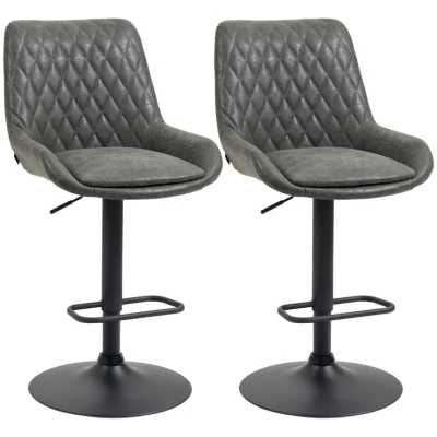 Image of HOMCOM Adjustable Bar Stools Set of 2 Retro Swivel Kitchen Stool with Back Footrest 835 871V71CG