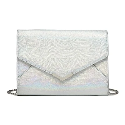 Image of Miss Lulu Women&#039;s Evening Clutch Bag, Shining Elegant Handbag for Weddings Party Date, Cool Lizard pattern Design Shoulder Crossbody Medium Size (Silver)