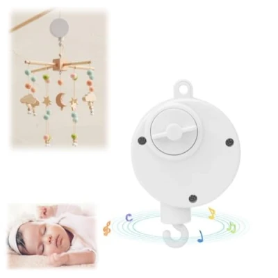 Image of Baby Rotary Mobile Crib Bed Bell Toy, Windup Clockwork Movement White Music Box with Rotating Hook