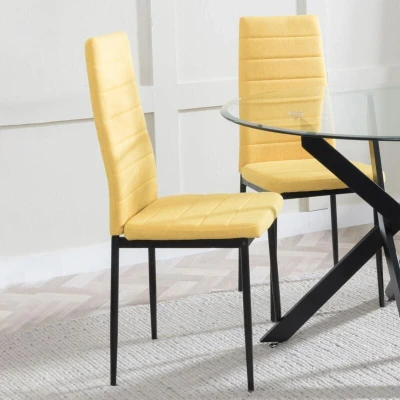 Image of Set of 12 Rovigo Yellow Fabric Dining Chair with Black Legs