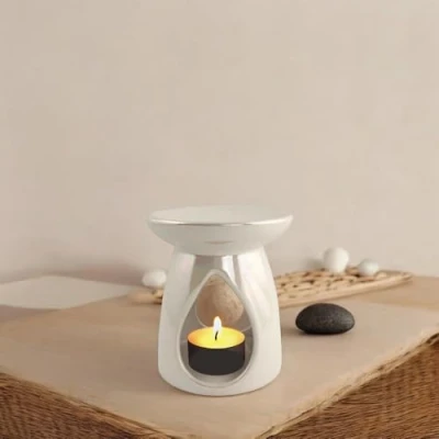 Image of FabFinds Wax Melt Essential Ceramic Oil Burner Diffuser Home Décor Gift (14cm, Iridescent White, 1)