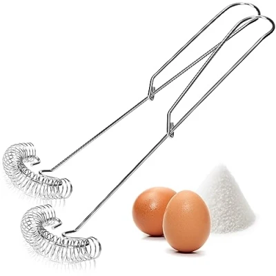 Image of COM FOUR® 2X Spiral Whisk Stainless Steel 304 Dishwasher Safe Foam Beater Flat Sauce Hand (2 Pieces Whisk)