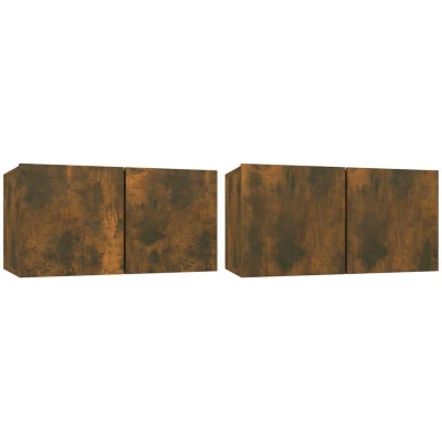 Image of vidaXL 2 Piece Hanging TV Cabinet Set Smoked Oak 60x30x30 cm