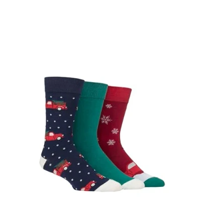 Image of Mens 3 Pair SOCKSHOP Wildfeet Cotton Christmas Gift Socks Tree 7 11