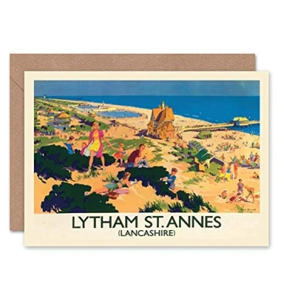 Image of Wee Blue Coo TRAVEL ENGLAND LANCASHIRE LYTHAM ST ANNES BRITISH RAILWAYS GREETINGS CARD