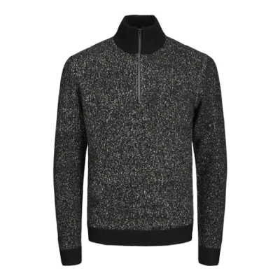 Image of Jack &amp; Jones Jcospace HALF ZIP Jumper, Men&#039;s, Size: Medium, Black pattern/peyote neps