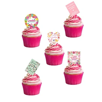 Image of 24 Stand Up Happy Birthday Grandma Gran Themed Edible Wafer paper Cake Toppers Decorations
