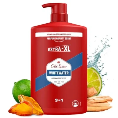 Image of Old Spice Whitewater Shower Gel Men 1000ml, 3 in 1 Mens Shampoo Body Hair Face Wash, Long lasting Fresh VALUE PACK 1L With Pump