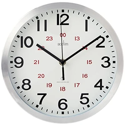 Image of Acctim Metal Radio Controlled Wall Clock, Aluminium, White, 25cm Diameter