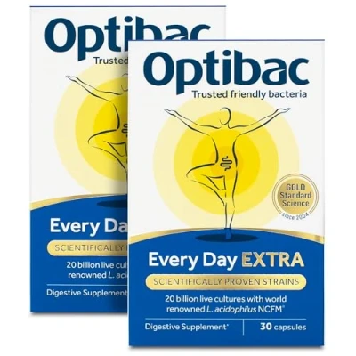 Image of Optibac Probiotics Every Day Extra High Strength Vegan Digestive Probiotic Supplement with 20 Billion Bacterial Cultures 60 Capsules