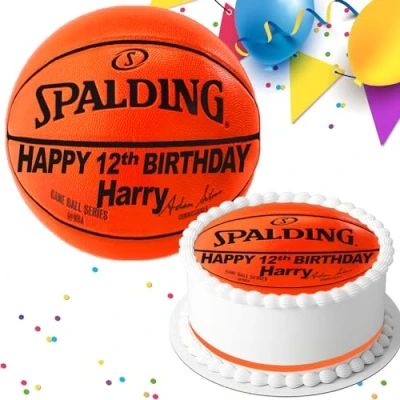 Image of Basketball Personalised Happy Birthday 7.5 INCH Edible Icing Cake Topper Decoration A023