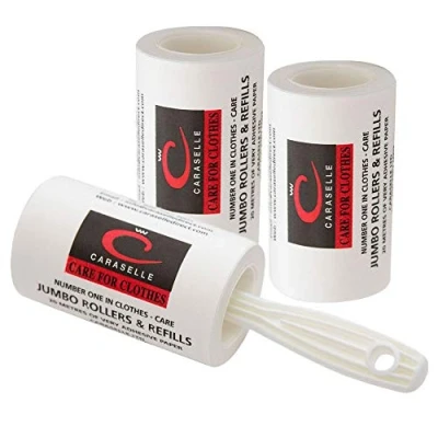 Image of Caraselle Jumbo Lint Rollers Versatile Sticky Roller for Pet Hair, Debris used on Clothes, Furniture, &amp; Carpet Portable Removers with Handle (1 + 2 refills) 20m long