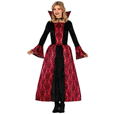 Image of FIESTAS GUIRCA Elegant Red Vampire Halloween Costume Adult Women and Black Countess Dress Adults Fancy Costumes Size L 14 16