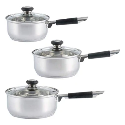 Image of Viners Everyday 3 Piece Stainless Steel Sauce Pan Set with Glass Lids