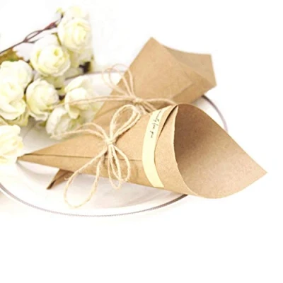 Image of JZK 50x Kraft paper wedding Confetti Cones placeholder rice favours candy sweets party snacks holder box for birthday baby shower Holy communion, DIY invitation card making
