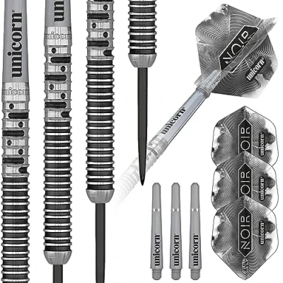 Image of Unicorn Steel Tip Darts Set Gary &#039;The Flying Scotsman&#039; Anderson Noir Organic Phase 5 90% Tungsten Barrels with Black Titanium Coating 22 g
