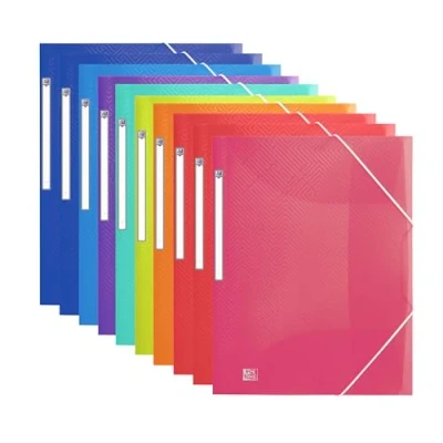 Image of Oxford A4 Plastic Wallets, Assorted Colours, 3 Flap Folders for Documents, Pack of 10