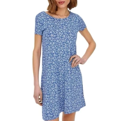 Image of ONLY Women&#039;s ONLBERA Back LACE UP S/S Dress JRS NOOS, Strong Blue/AOP:White Flowers, XS