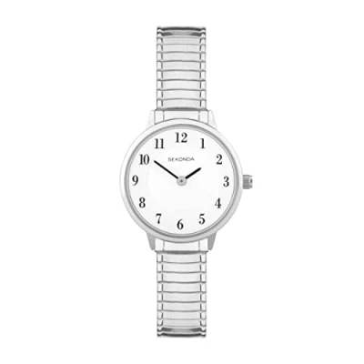 Image of Sekonda Easy Reader Ladies 36mm Quartz Watch in White with Analogue Day/Date Display, and Silver Stainless Steel Strap 30122