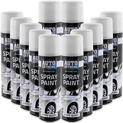Image of All Purpose Automotive Spray Paint 250ml Can White Gloss Finish Aerosol Metal Interior Exterior Fast Dry Excellent Coverage Adhesion 12 Pack