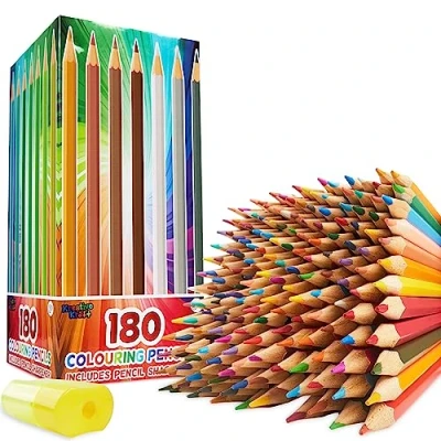Image of Coloured Pencils Set of 180 Colouring for Kids Teens and Adults 30 Colours Sharpener Included Art Supplies School Age 3+