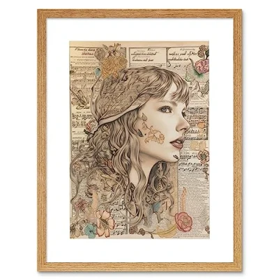 Image of Artery8 Upcycled Music Book Page Singer Portrait Illustration Artwork Framed Wall Art Print 12X16 Inch